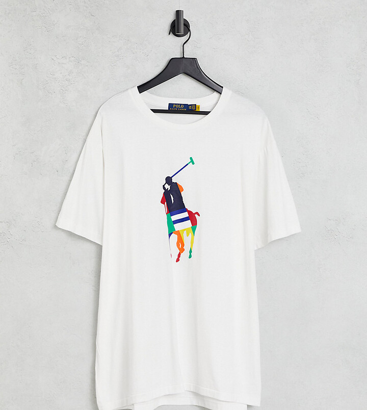 Polo Ralph Lauren Big & Tall large rainbow player logo t-shirt in white -  ShopStyle