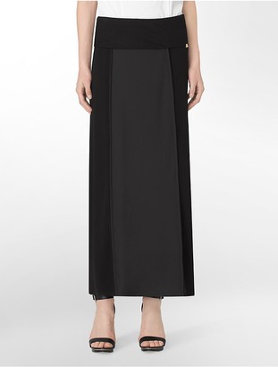 Calvin Klein Solid Center Foldover Waistband Center Pleat Maxi Skirt