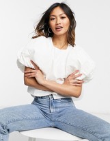 Thumbnail for your product : GHOSPELL puff-sleeved cropped blouse in off