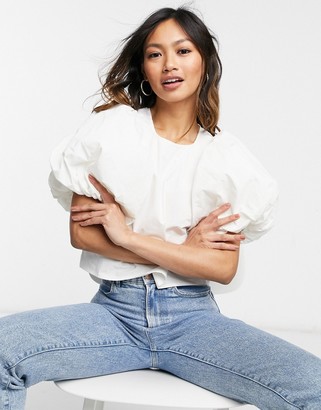 GHOSPELL puff-sleeved cropped blouse in off