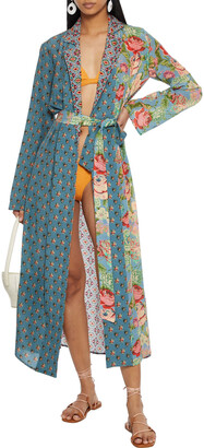 Anjuna Selene embellished patchwork printed silk crepe de chine kimono