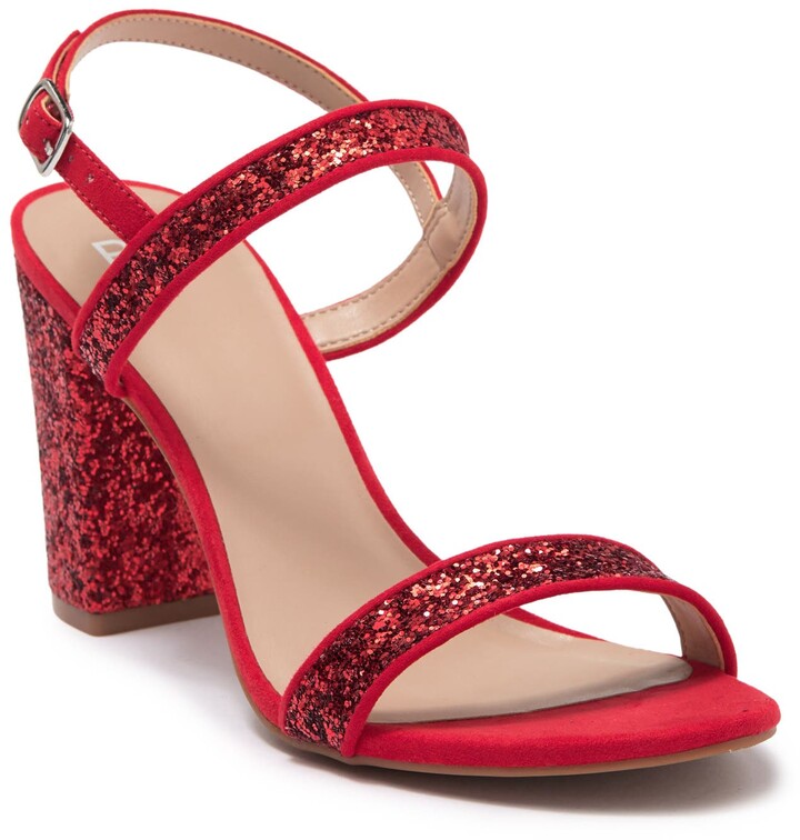 red sparkly block heels