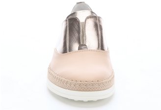 Tod's Beige And Metallic Leather Slip-On Espadrille Sneakers