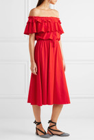 Thumbnail for your product : J.Crew Poppy Off-the-shoulder Ruffled Cotton And Linen-blend Dress - Red