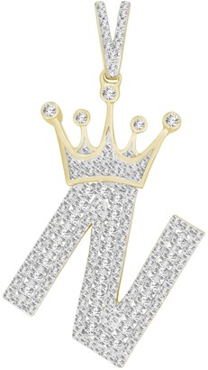 Macy's Men's Diamond (3/8 ct.t.w.) Crowned Initial Pendant in 10k Yellow Gold