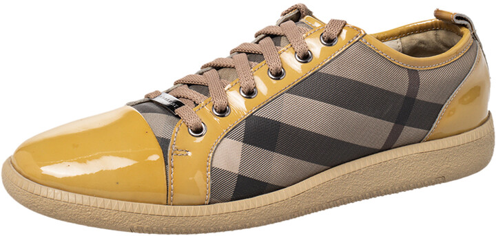 Burberry Beige/Yellow Canvas And Patent Leather Sneakers Size 40 - ShopStyle