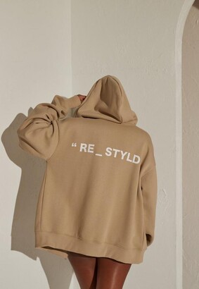 beige ruched sleeve hoodie