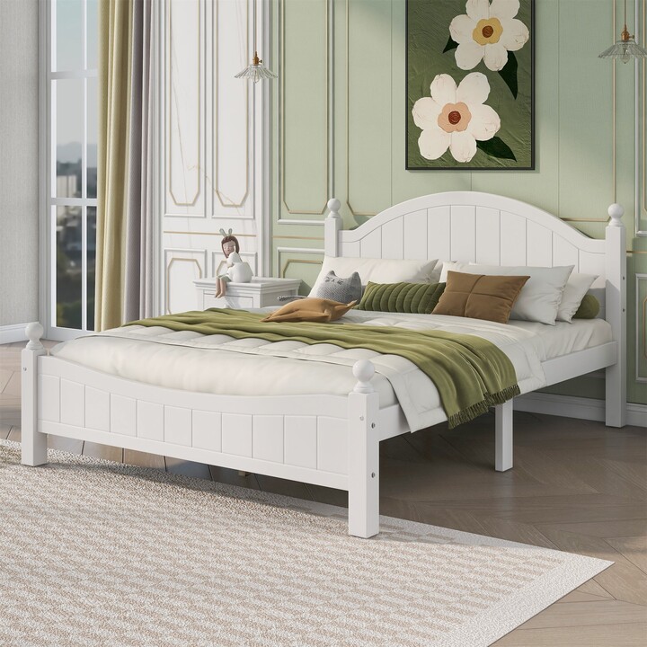 TONWIN Concis White Solid Wood Platform Bed Frame No Need Box Spring