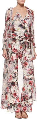 Haute Hippie Hooded Floral-Print Chiffon Maxi Jacket