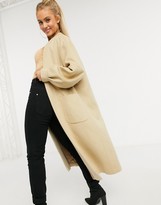 Thumbnail for your product : Helene Berman wool blend edge to edge balloon sleeve coat in camel