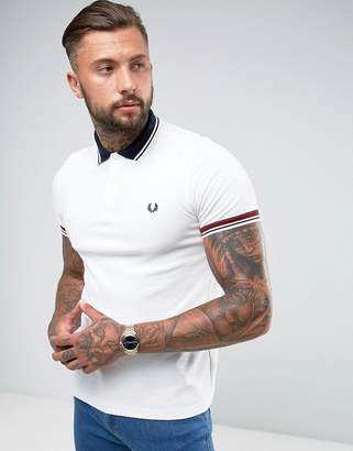 Fred Perry Slim Fit Textured Polo With Contrast Collar In White