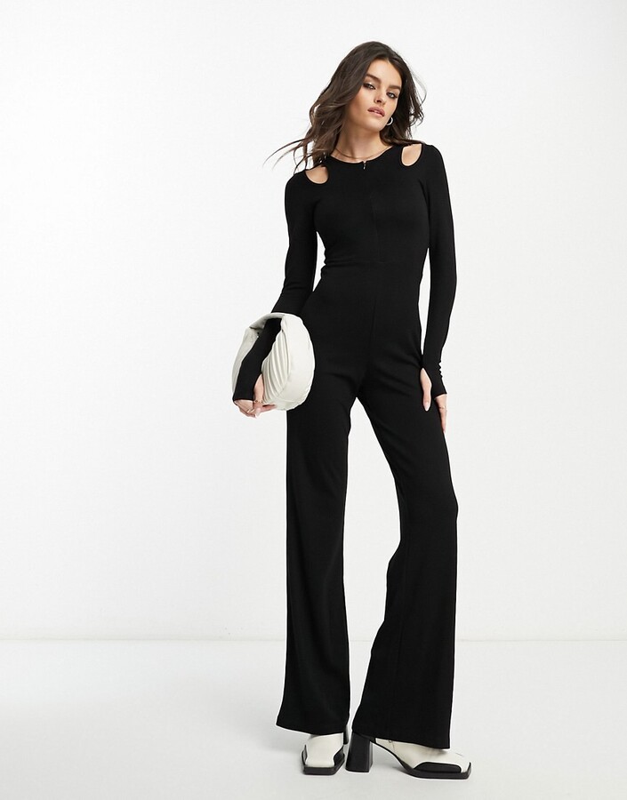 French Connection cut out jersey jumpsuit in black - ShopStyle