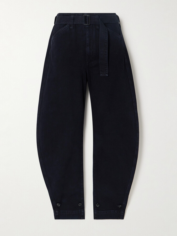 LEMAIRE - Belted Cotton-twill Tapered Pants - Blue