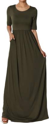 TheMogan Women's Half Sleeve Shirred Viscose Jersey Long Maxi Dress 1XL