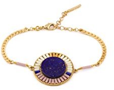 Satellite Women's "Tananarive" Gold Plated Brass Blue Round Shape Centre with Beads Chain Bracelet of 20.2cm