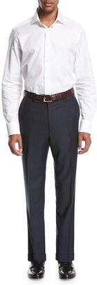Brioni Wool Flat-Front Trousers, Navy