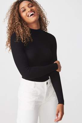 Cotton On Womens Ribbed High Neck Knit Jumper - Black