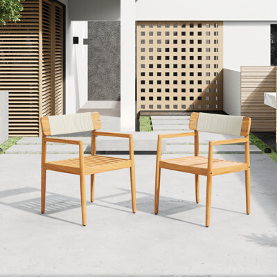 Bay Isle Home Corwyn Patio Acacia Wood Woven Rope Dining Chairs With Armrests