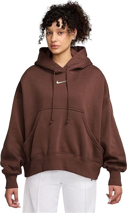 Nike Sportswear Phoenix Fleece Over-oversized Pullover Hoodie Women's Sweatshirt Fauna Brown/Sail : LG (US 12-14) Cotton/Polyester