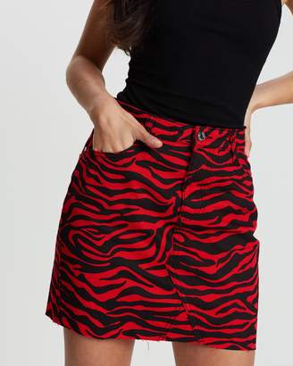 Missguided Zebra Print Denim Skirt