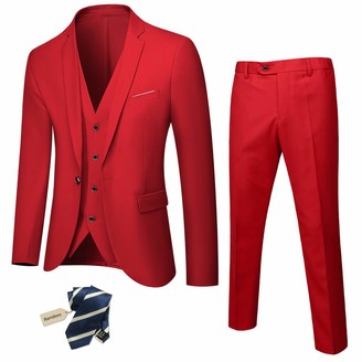 YND Men's Slim Fit 3 Piece Suit One Button Jacket Vest Pants Set with Tie Solid Party Wedding Dress Blazer