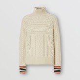 Thumbnail for your product : Burberry Icon Stripe Cuff Cable Knit Cashere Sweater
