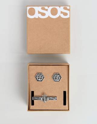 ASOS DESIGN Gift Set With Cufflinks And Tie Bar With Nautical Design