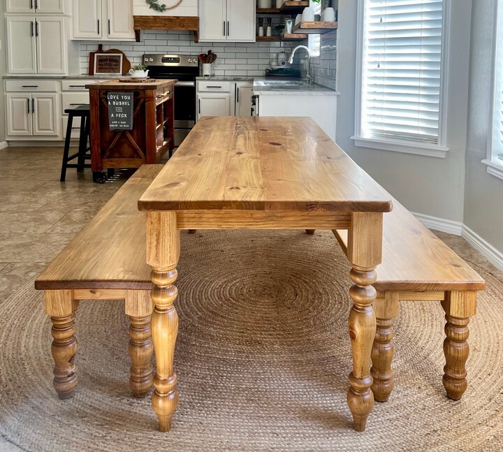 Farmhouse Dining Table With Matching Benches