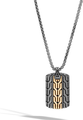 John Hardy Men's Classic Chain Dog Tag Necklace with Rhodium & 18k 