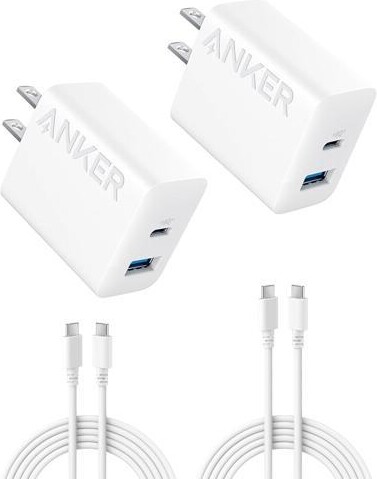 Anker iPhone 16 Charger, 2-Pack 20W Fast USB C Charger Block, for iPhone 16/16 Pro Max/15 Series/iPad Pro and More (White, 2 Pack & 2 Cable)