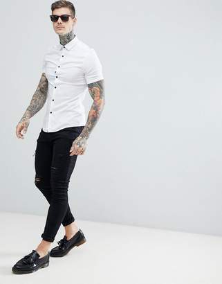 ASOS Design Skinny Viscose Short Sleeve Shirt In White