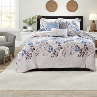 Rongeng -piece Cotton Bedding Sets Reversible Quilt With Throw Pillows Modern Blue Design For Home