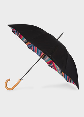 Paul Smith Black 'Swirl' Canopy Walker Umbrella With Wooden Handle