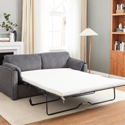 79.13-Inch Comfy Futon Sleeper Couch, Pull Out Bed, Grey Corduroy, Metal Construction, For Living Room Delight, 450 Pounds Max Load Sleeper, Modern Fr