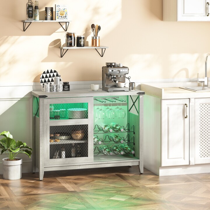 Bestier Wine Bar with Storage Sliding Door & LED Lights ShopStyle