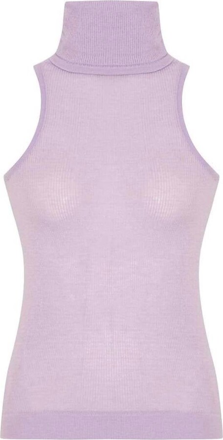 THEO THE LABEL Women's Nomia Sheer Knit Sleeveless Turtleneck Top In Cosmic Mauve