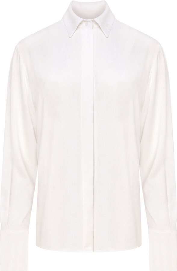 Mandragora Neutrals / White Ecru Linen And Viscose A Long, Flowing Shirt - Ora