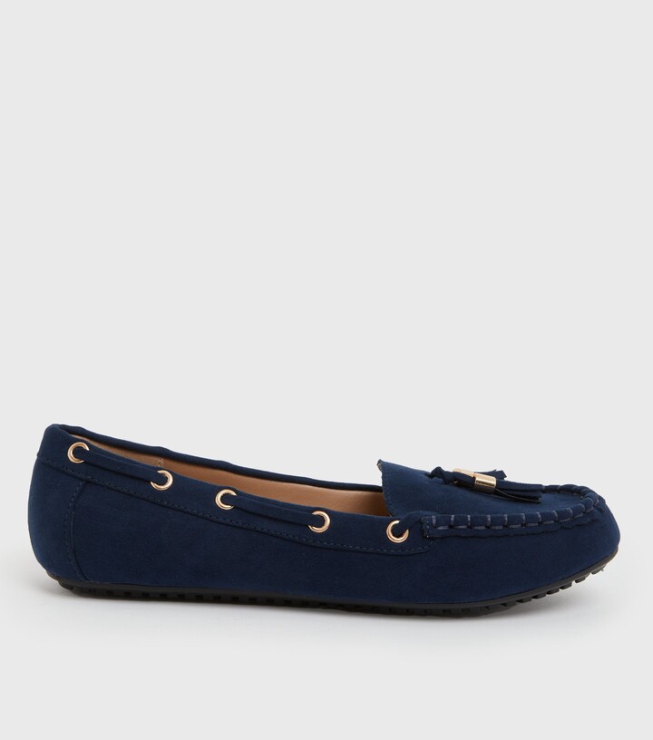 ladies navy blue penny loafers