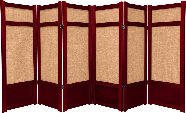 4 ft. Tall Premium Wood and Woven Jute Shoji Screen - 6 Panel - Rosewood