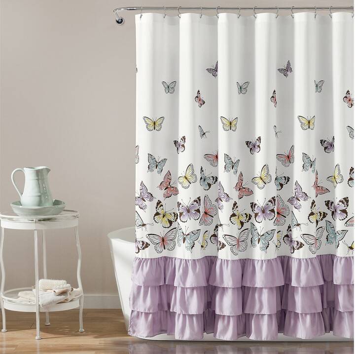 Lush Decor Flutter Butterfly Shower Curtain Sin gle 72X72