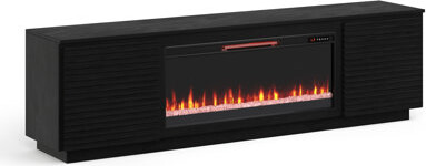 89" Fireplace Tv Chest, Black. Holds Tvs Up To 100 Inches. Home Result. Poplar Solids & Veneers. Two Doors, Shelves. Cable Management. 42" Insert With