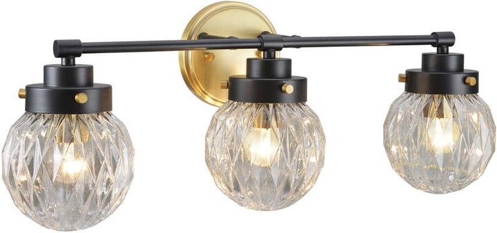 Aspen Creative Corporation 24 in. 3-Light Gold and Black Vanity Light with Clear Glass Shade