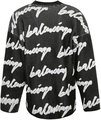 Balenciaga Oversize Signature Logo Embroidered Sweater