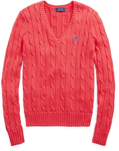 POLO RALPH LAUREN - Women's cable sweater with v-neck - Pink