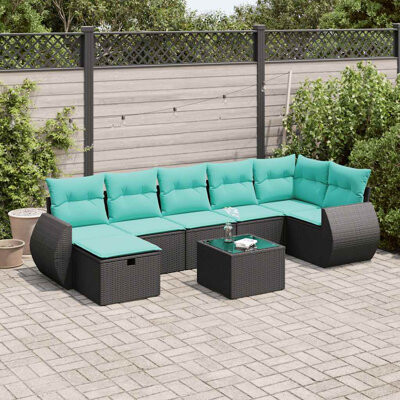 Latitude Run 8 Piece Patio Sofa Set With Cushions Black Poly Rattan