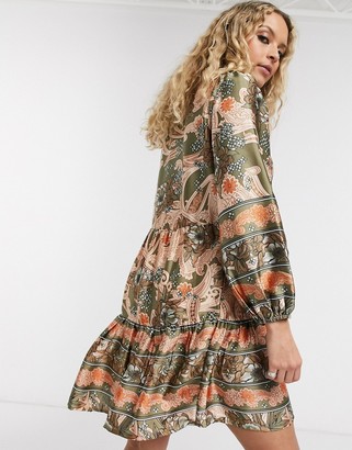 Object tiered smock dress in paisley print