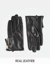 Thumbnail for your product : ASOS COLLECTION Leather Gloves With Zip And Touch Screen Detail