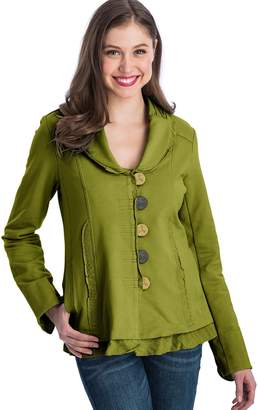 Neon Buddha Women's Soft Cotton Jacket Female Long Sleeve Blazer with Pockets, Ruffled Hems, Notched Collar and Contrasting Buttons