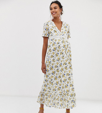 Asos DESIGN Maternity lace insert button through maxi tea dress in ditsy floral print Asos DESIGN Maternity lace insert button through maxi tea dress in ditsy floral print