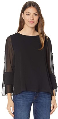 vince camuto long sleeve ruffle lurex top